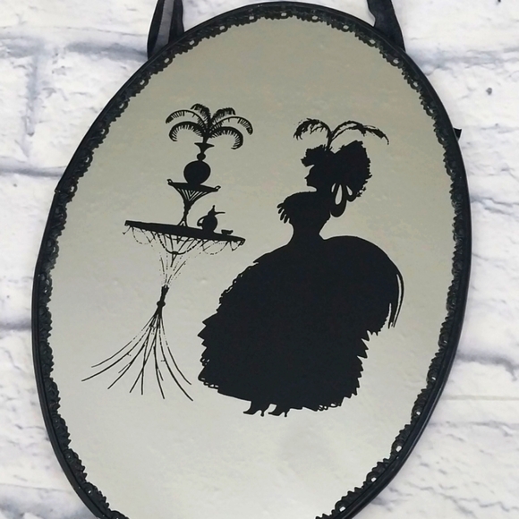 Vintage Look Mirror w Ribbon Hanger Oval w Sillouette - Picture 2 of 6
